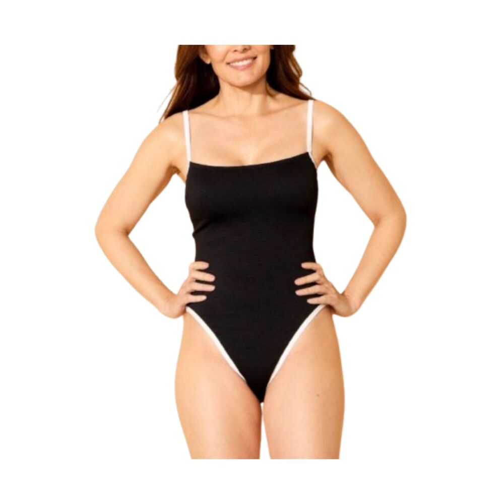 Shade & Shore NWT Black Textured Medium Coverage One Piece Swimsuit Size XL